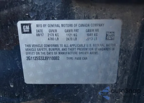 2018 Chevrolet Impala 2Lz z USA, uszkodzony, nr VIN 2G1125S32J9110082